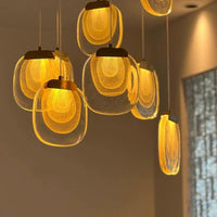 Thumbnail for Gold cascade crystal chandelier for dining room, multi-tier pendant design for high ceiling modern interior,UL