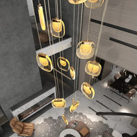 Thumbnail for Gold bubble cascade chandelier fixture, multi-tier crystal pendant design for dining room foyer high ceiling,random permutation