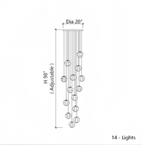 Thumbnail for 14-light chrome bubble crystal pendant with dimmable LED floating orbs creating elegant staircase foyer entryway two-story ceiling lighting