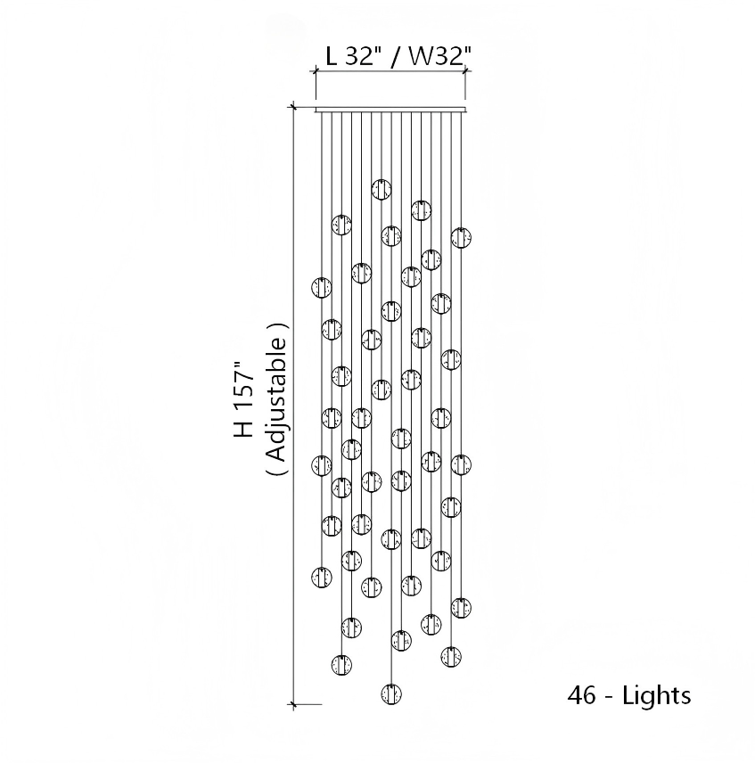 46-light bubble crystal chandelier with dimmable LED floating orbs and K9 crystal for staircase foyer high ceiling dramatic lighting OLOYOYO