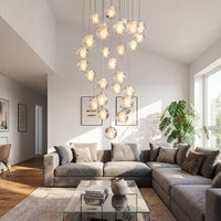 Thumbnail for Contemporary bubble crystal staircase chandelier with chrome finish and dimmable LED orbs creating brilliant sparkle in modern foyer entryway