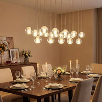 Thumbnail for Designer bubble crystal staircase chandelier with chrome finish and dimmable LED creating sophisticated lighting in contemporary entryway