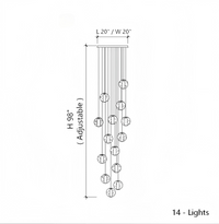 Thumbnail for 14-light chrome bubble crystal chandelier with dimmable LED floating orbs for staircase foyer entryway two-story high ceiling installation