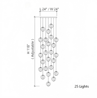 Thumbnail for 25-light chrome bubble crystal pendant with dimmable LED floating orbs creating sophisticated staircase foyer living room high ceiling lighting
