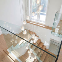 Thumbnail for Architectural bubble crystal staircase chandelier with chrome finish and adjustable dimmable LED for two-story foyer entryway lighting
