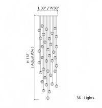 Thumbnail for 36-light bubble crystal chandelier with dimmable LED floating orbs and K9 crystal for staircase foyer high ceiling dramatic lighting