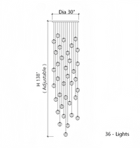 Thumbnail for 36-light modern chrome bubble crystal chandelier with dimmable LED floating orbs for staircase foyer entryway high ceiling installation
