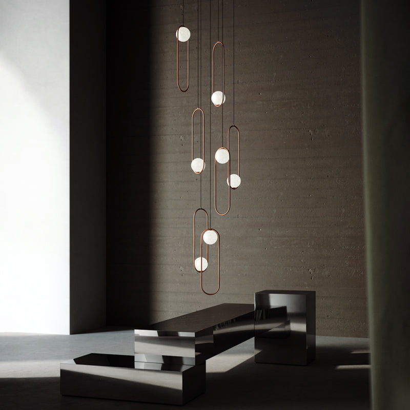 Gold 7-light staircase chandelier with random hanging design for foyer entryway lighting