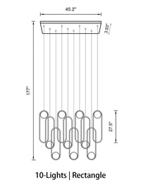 Thumbnail for Gold and black 10-light chandelier, rectangular base, frosted glass, adjustable for stairwell foyer dining room
