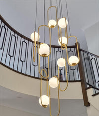 Thumbnail for Modern gold 10-light chandelier, random hanging design for entryway foyer stairwell lighting fixture