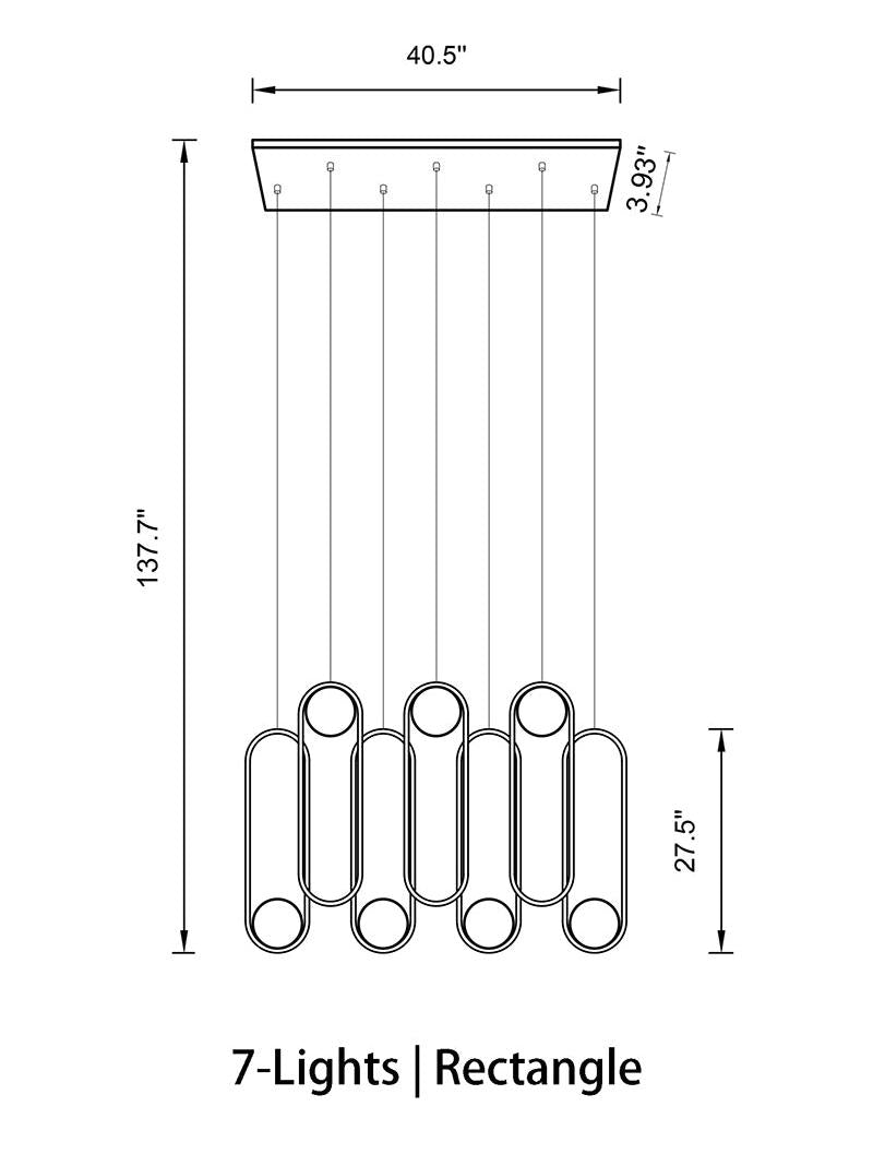Gold and black 7-light glass globe chandelier with rectangular base frosted glass adjustable height for stairwell entryway