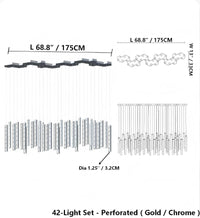 Thumbnail for 42-light modern linear pendant with golden meteor shower design and perforated tubes for dining table kitchen island lighting