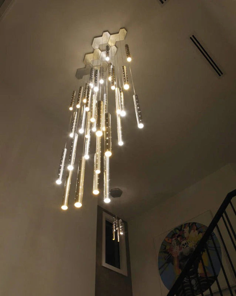 Modern minimalist cylinder pendant with silver meteor shower design for dining room staircase entryway lighting 4-42 lights