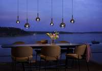 Thumbnail for This gradient-colored glass pendant light features a spiral-designed, gradient black spherical lampshade, suitable for spaces with high ceilings such as restaurants.