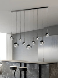 Thumbnail for Ombre bubble glass chandelier, gradient black globes in mixed sizes for dining room foyer staircase high ceiling