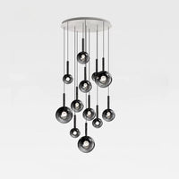 Thumbnail for Bubble globe ombre chandelier, gradient black glass in mixed sizes for dining room foyer staircase high ceiling