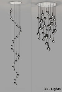 Thumbnail for 33 custom-made gradient glass pendant lights, suitable for entrance halls, featuring black gradient spherical lampshades in various sizes, ideal for stairwells or high-ceilinged foyers.