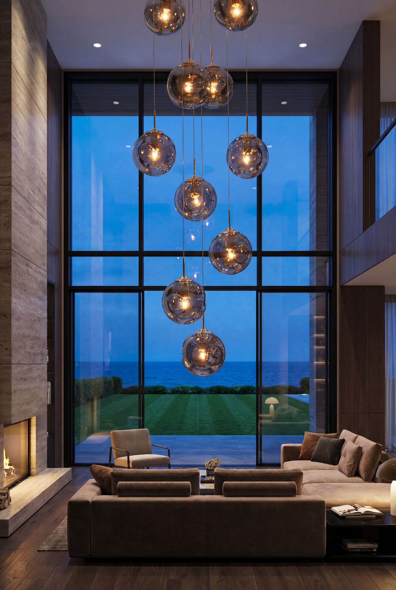 Elegant Murano-inspired bubble chandelier with handcrafted concave-convex glass creating waterfall lighting effect in modern entryway