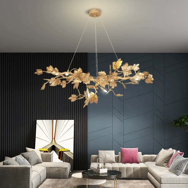 Handcrafted pure copper chandelier, organic leaf design for dining room kitchen island living room modern lighting