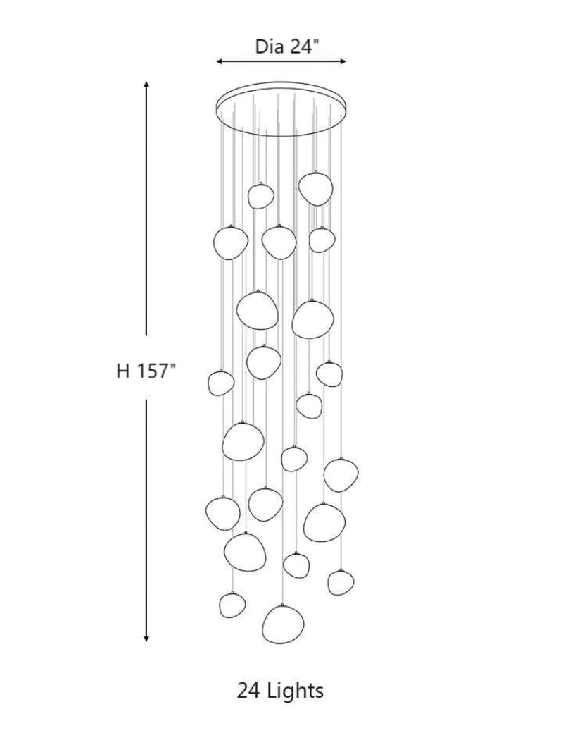 24 Lights Dramatic cosmic pendant adding celestial drama to staircase decor with flowing sphere arrangement for foyer two-story space