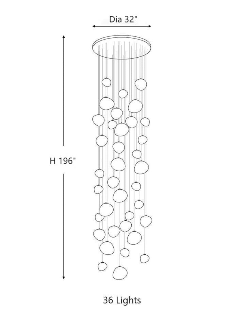 36 lights Stylish stellar lighting for contemporary staircase featuring white celestial spheres in organic pattern for foyer entryway