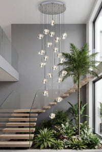 Thumbnail for Premium Arctic Drift ice crystal cube chandelier with handcrafted design creating sophisticated lighting in contemporary residential staircase