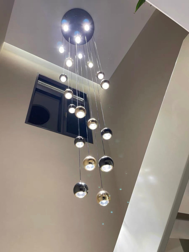 Modern stair chandelier with cognac glass chocolate ball clusters creating sophisticated sparkle for foyer entryway lighting,UL