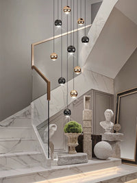 Thumbnail for Gold cognac glass chandelier featuring artisan truffle-inspired spheres with aluminum construction for foyer entryway lighting