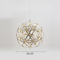 Thumbnail for A 20-inch diameter modern chrome chandelier with an LED starburst dandelion design, suitable for living rooms, dining rooms, foyers, and spaces with high ceilings.