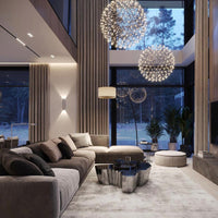 Thumbnail for Chrome-plated LED firework starburst pendant light featuring Celestial Burst dandelion-inspired design for foyer entryway double-height ceiling