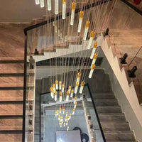 Thumbnail for 
Large K9 crystal chandelier, suitable for staircases, featuring a shooting star design and laser-engraved bubble decorations, ideal for spaces with high ceilings.