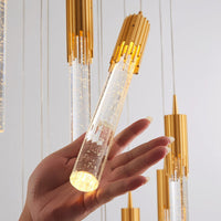 Thumbnail for Large K9 crystal chandelier for high ceiling, long meteor shower design with 3D bubble for stairwell foyer