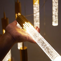 Thumbnail for Luxury long crystal chandelier, meteor shower design with laser-etched bubbles for high ceiling foyer lighting