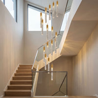 Thumbnail for Premium Celestial Rain meteor shower chandelier with long crystal spiral featuring 3D bubbles creating sophisticated lighting in luxury staircase