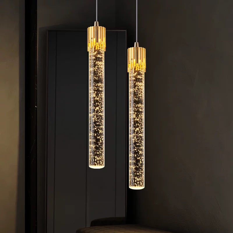 Bespoke long crystal chandelier for high-end homes, meteor shower design with 3D bubbles for grand staircase foyer