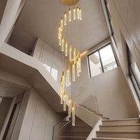 Thumbnail for Statement Celestial Rain long meteor shower crystal chandelier with random design creating luxurious illumination in modern high ceiling foyer