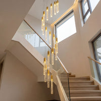 Thumbnail for Elegant Celestial Rain long meteor shower crystal chandelier with cascade design creating brilliant light refraction in contemporary foyer space