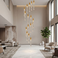 Thumbnail for Luxury Celestial Rain meteor shower chandelier with long crystal cascade featuring 3D bubbles creating brilliant sparkle in grand entryway