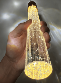 Thumbnail for Modern long crystal chandelier with LED featuring Celestial Rain meteor shower bubble design for high ceiling staircase entryway