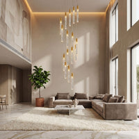 Thumbnail for Artistic Celestial Rain meteor shower chandelier with long crystal cascade featuring laser-etched bubbles creating elegant ambient lighting