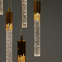 Thumbnail for Customizable meteor shower crystal chandelier for entryway featuring Celestial Rain long spiral design with bubbles for high ceiling