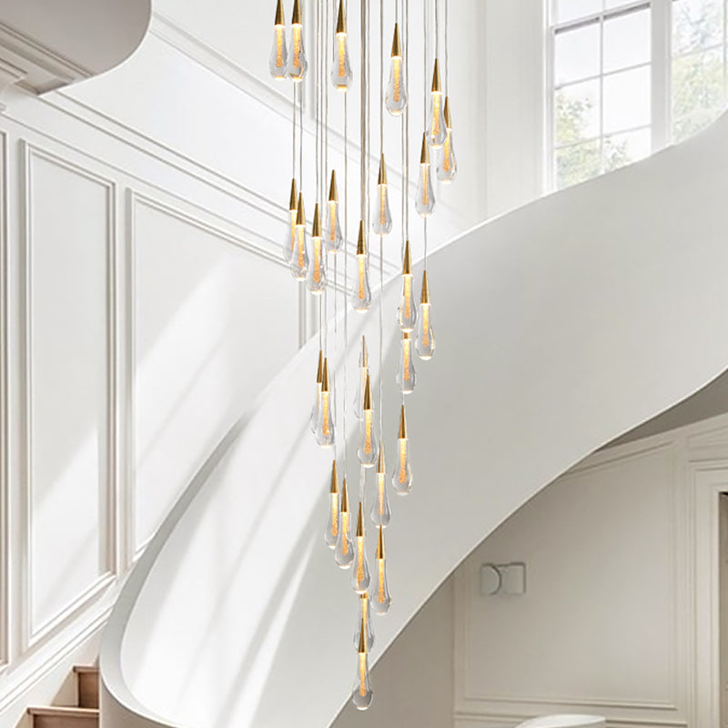 Crystal raindrop chandelier, champagne rain creating inviting atmosphere on staircase foyer entryway high ceiling,
easy to install