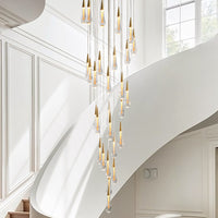 Thumbnail for Crystal raindrop chandelier, champagne rain creating inviting atmosphere on staircase foyer entryway high ceiling,
easy to install