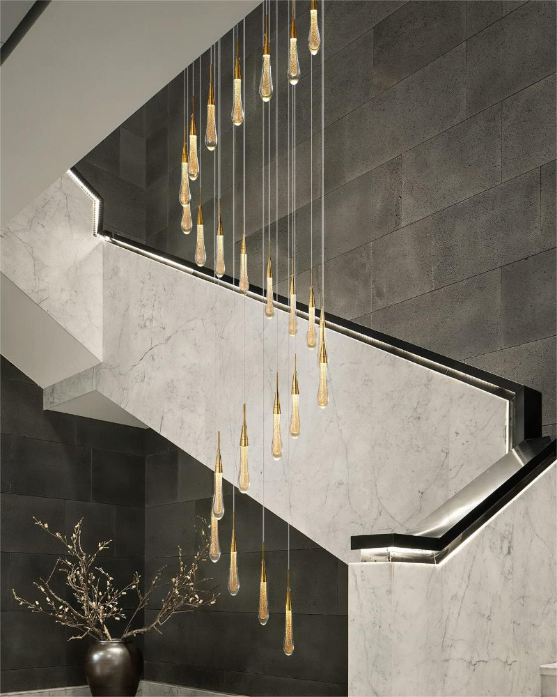 Gold crystal raindrop chandelier, champagne rain adding character to staircase foyer entryway two-story ceiling,UL