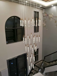 Thumbnail for Modern crystal raindrop chandelier, champagne rain cluster design for foyer staircase entryway two-story ceiling