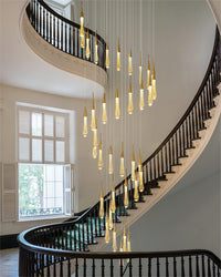 Thumbnail for Modern crystal raindrop chandelier, champagne rain design bringing elegance to staircase foyer high ceiling lighting,
Spiral arrangement