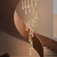 Thumbnail for Crystal raindrop chandelier featuring Champagne Rain custom cluster design for staircase foyer entryway two-story high ceiling
