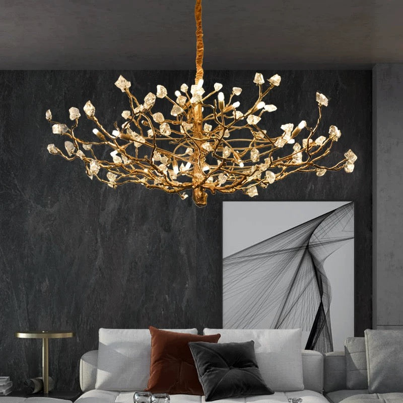 Modern handcrafted copper blossom chandelier, blooming flower design for upscale bedroom foyer entryway lighting