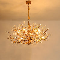 Thumbnail for Luxury handcrafted copper flower chandelier, blooming design with glass accents for bedroom foyer entryway