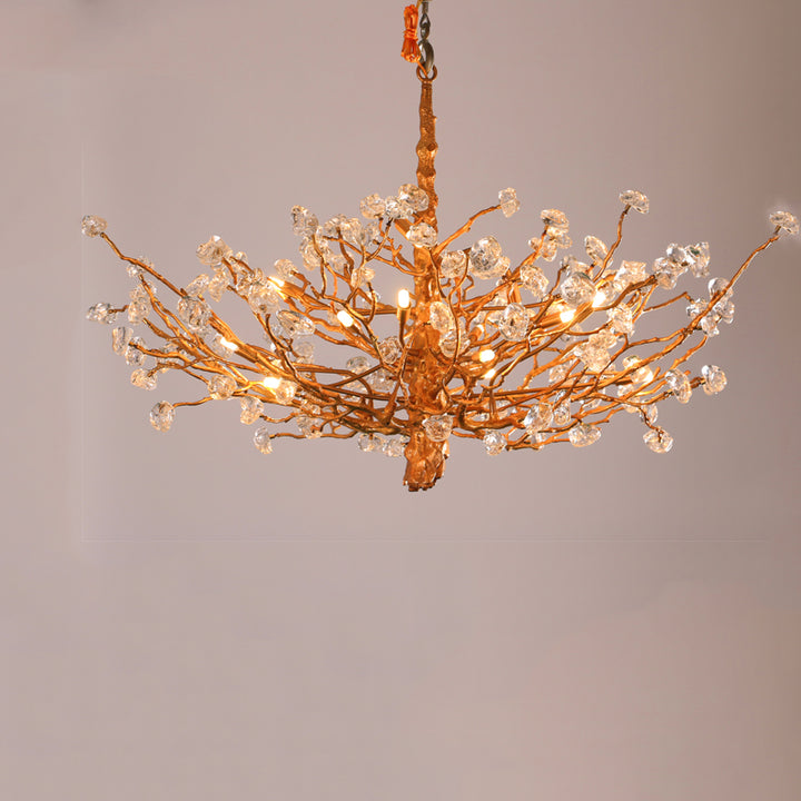 Large handcrafted copper blossom chandelier, blooming flower design for luxury dining room bedroom foyer lighting